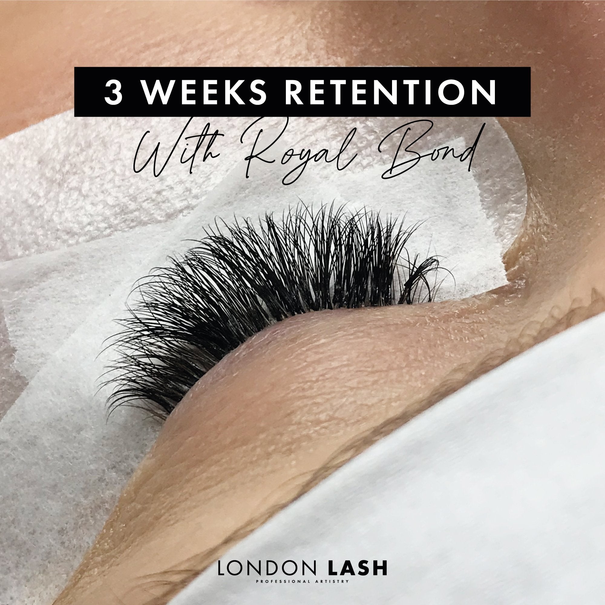 3 weeks retention of lashes with Royal Bond Lash Glue for long-lasting eyelash extensions.