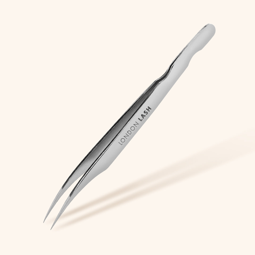 Silver Angled Isolation Eyelash Extensions Tweezers
