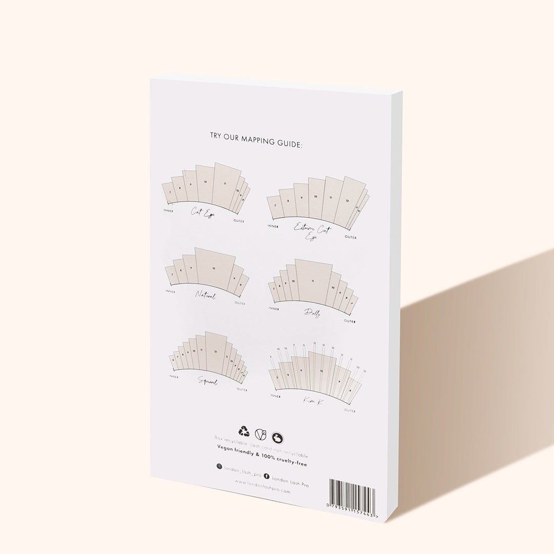 Lash maps on eyelash extensions packaging