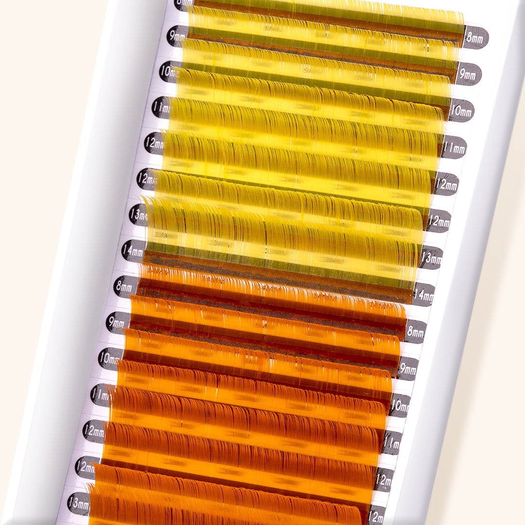 Yellow and Orange colored lash extensions 